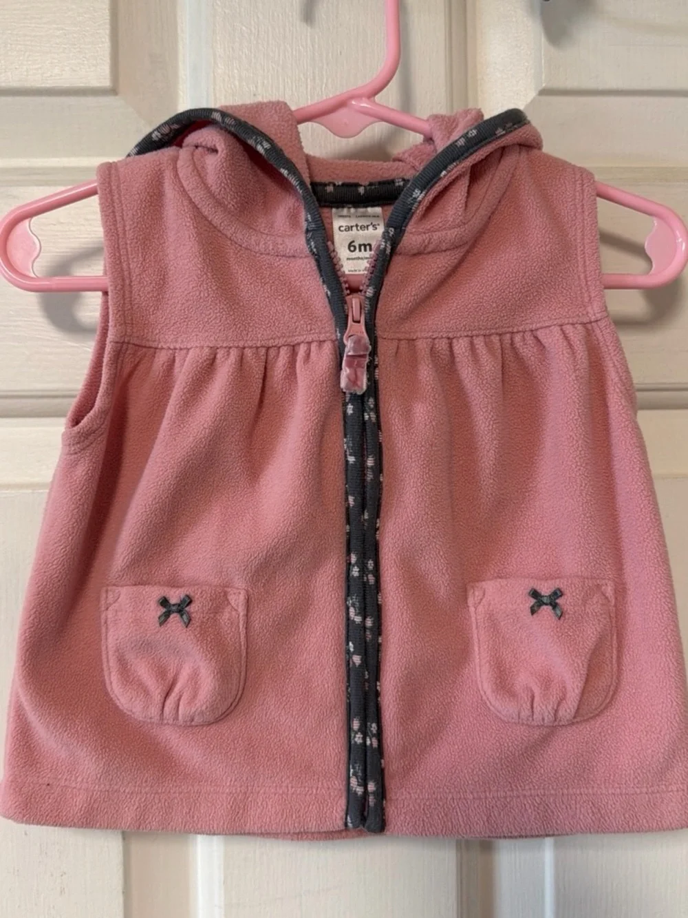 Carter's Pink Hooded Fleece Vest with Charcoal Trim